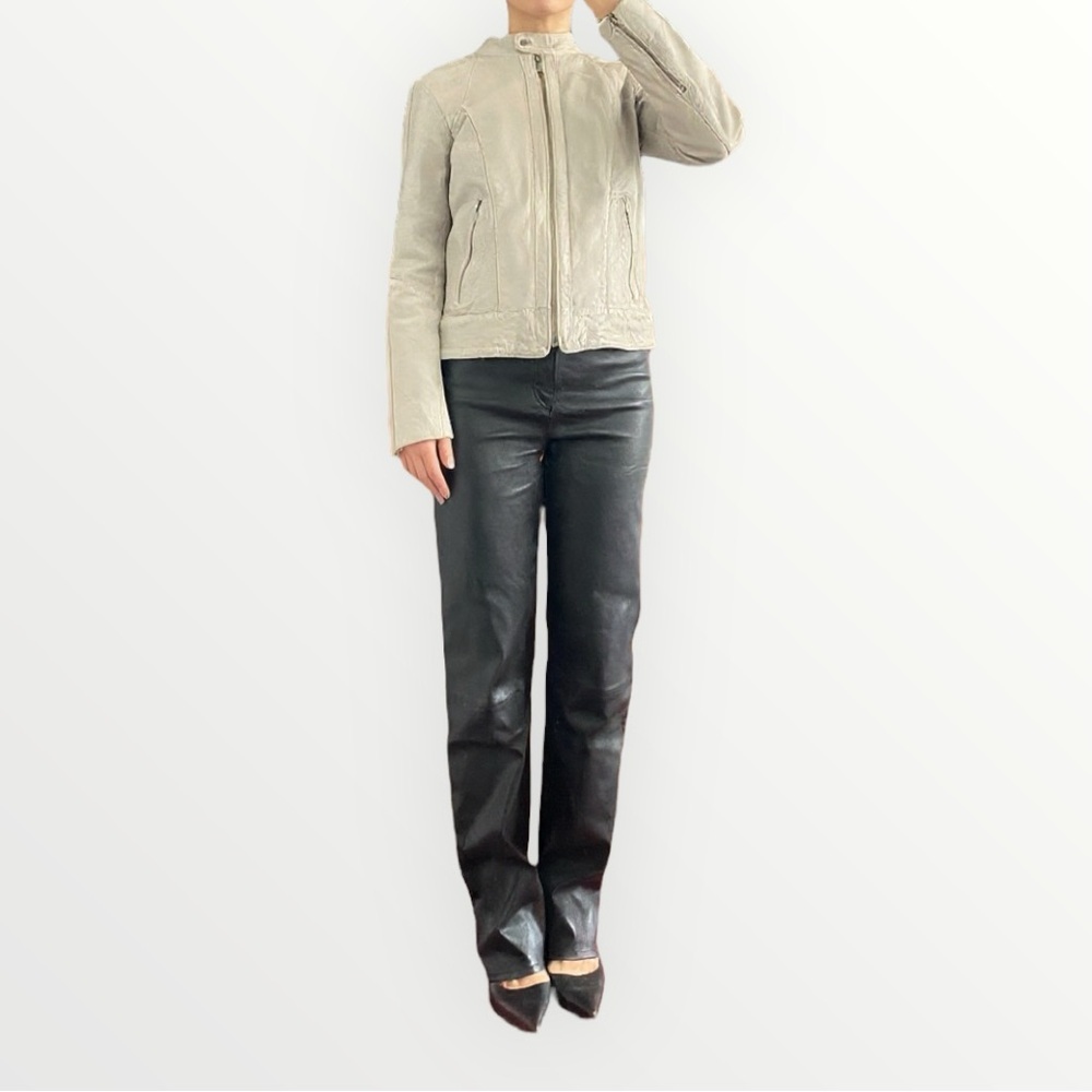 Cole Haan Lamb Leather Gray Biker Moto Jacket Size S